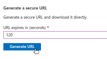 Azure Disk Export screen with the Generate URL option.