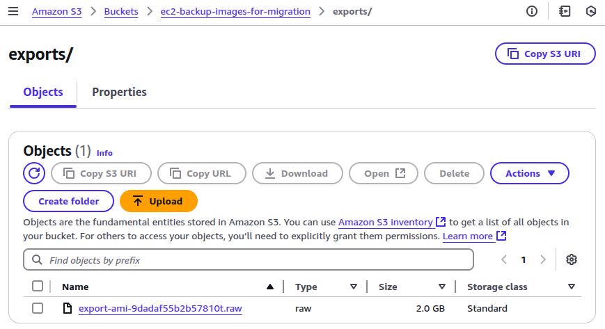 AWS EC2 Export Tasks page showing an AMI export task in progress with status active.