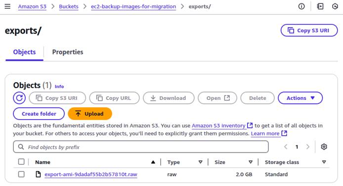 AWS EC2 Export Tasks page showing an AMI export task in progress with status active. AWS EC2 Export Tasks page showing an AMI export task in progress with status active.